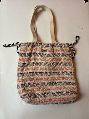 Roxy Cream Woven Tote with Pink Orange and Black Accents